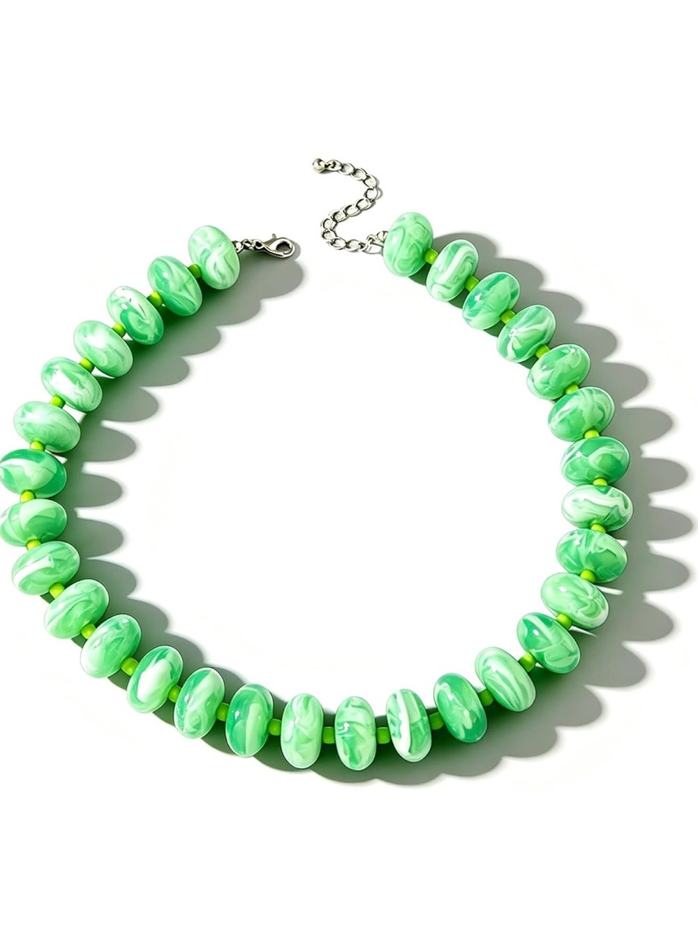 New! Green Marbled Bead Choker Necklace